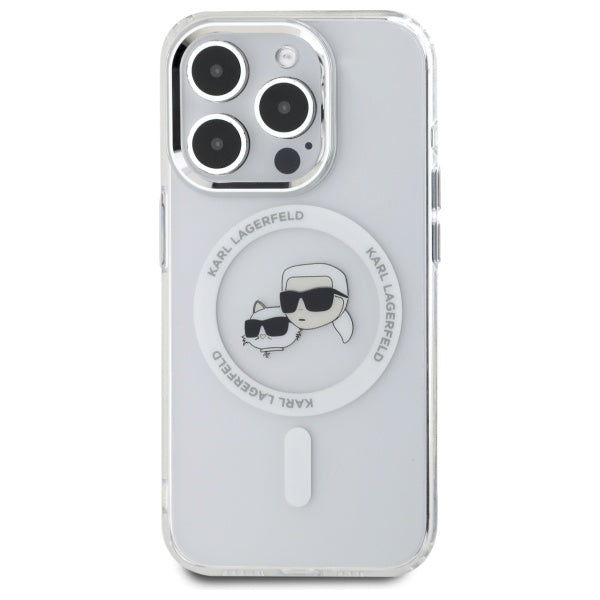 Karl Lagerfeld IML Metal Karl&amp;Choupette Head MagSafe Case for iPhone 15 Pro Max - White