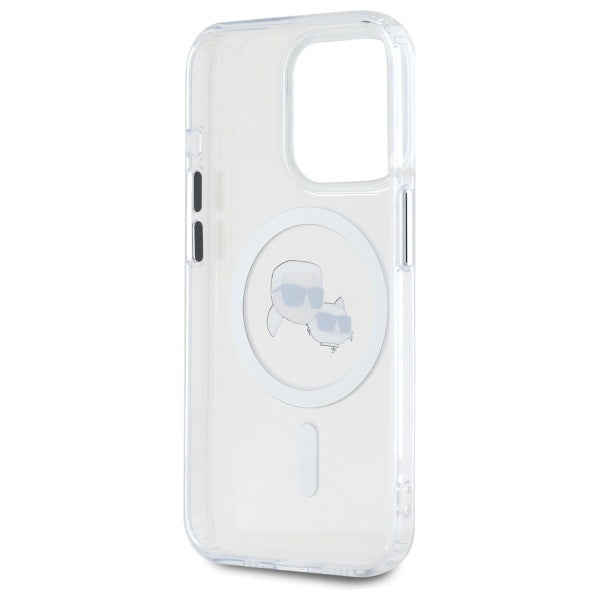 Karl Lagerfeld IML Metal Karl&amp;Choupette Head MagSafe Case for iPhone 15 Pro Max - White