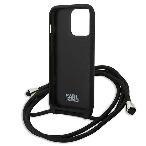 Karl Lagerfeld Leather Monogram Patch and Cord Iconik Case for iPhone 13 Pro / 13 - Black