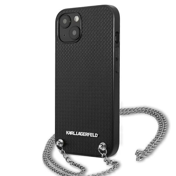 Karl Lagerfeld Leather Textured and Chain Case for iPhone 13 / 14 / 15 6.1" - Black