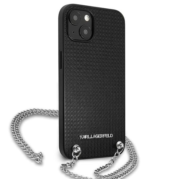 Karl Lagerfeld Leather Textured and Chain Case for iPhone 13 / 14 / 15 6.1" - Black