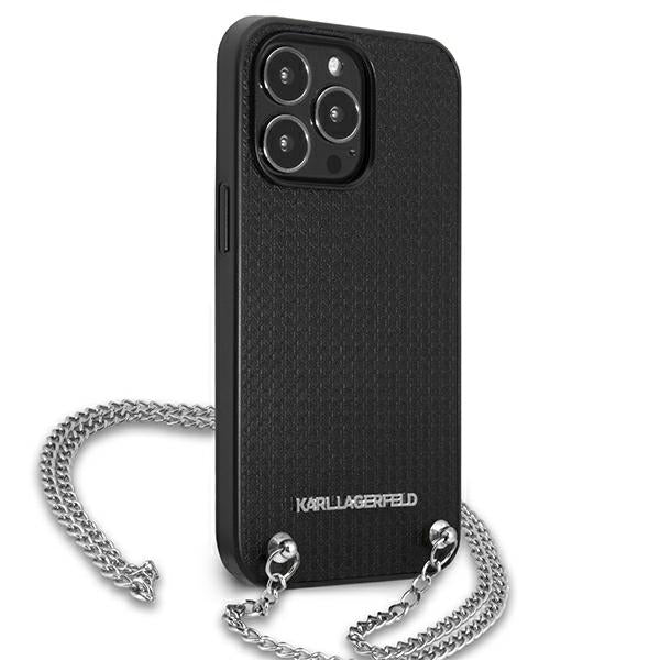 Karl Lagerfeld Leather Textured and Chain Case for iPhone 13 Pro Max 6.7" - Black