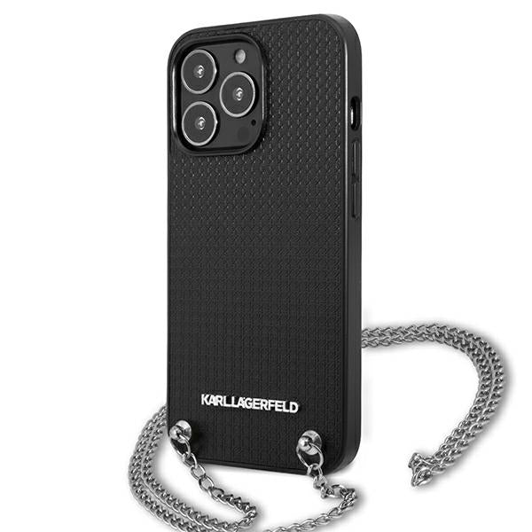 Karl Lagerfeld Leather Textured and Chain Case for iPhone 13 Pro Max 6.7" - Black