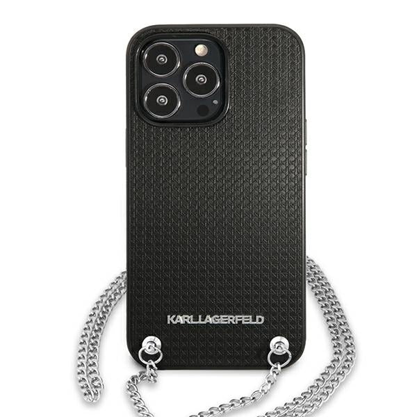 Karl Lagerfeld Leather Textured and Chain Case for iPhone 13 Pro Max 6.7" - Black