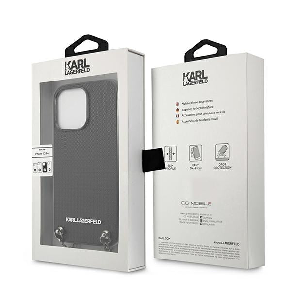 Karl Lagerfeld Leather Textured and Chain Case for iPhone 13 Pro Max 6.7" - Black