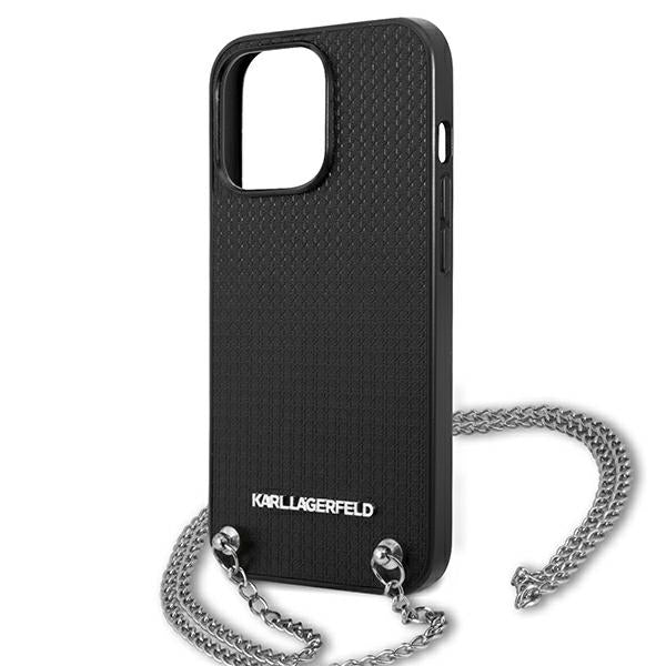Karl Lagerfeld Leather Textured and Chain Case for iPhone 13 Pro Max 6.7" - Black