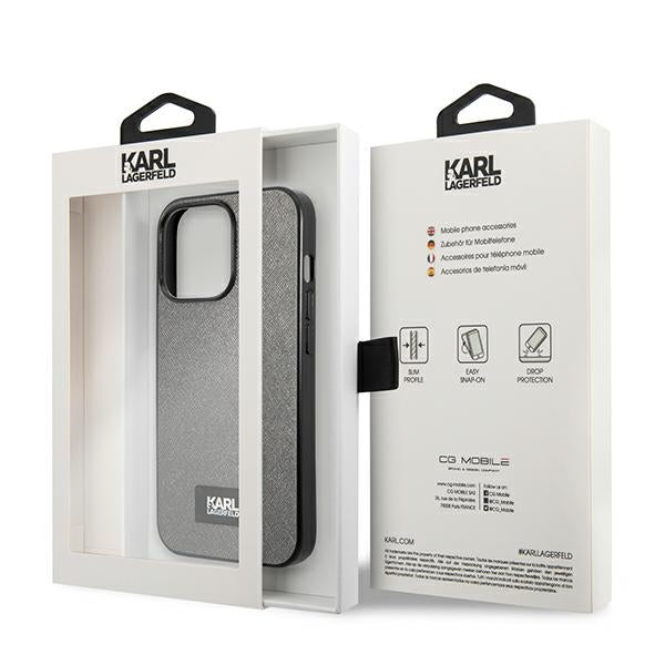 Karl Lagerfeld Saffiano Plaque Case for iPhone 13 Pro Max 6.7" - Silver