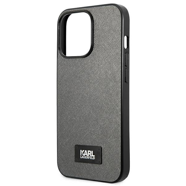 Karl Lagerfeld Saffiano Plaque Case for iPhone 13 Pro Max 6.7" - Silver