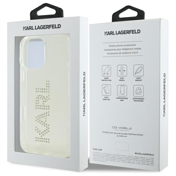 Karl Lagerfeld KLHCP16XHKLSTDCT iPhone 16 Pro Max 6.9" Clear Hard Case IML Rhinestones Logo