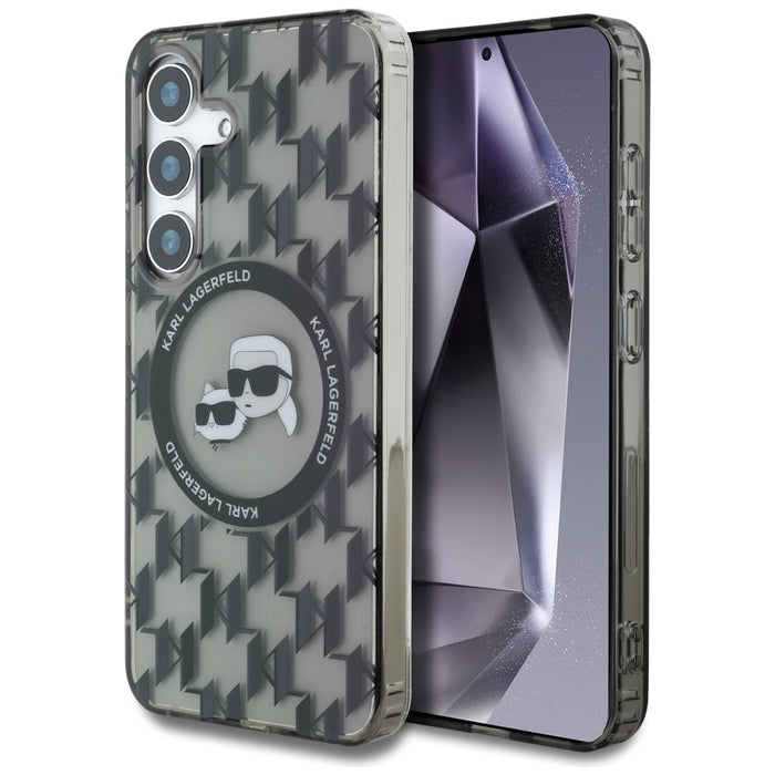 Case Karl Lagerfeld Button Karl&amp;Choupette Heads On KL Pattern MagSafe Samsung Galaxy S25 black