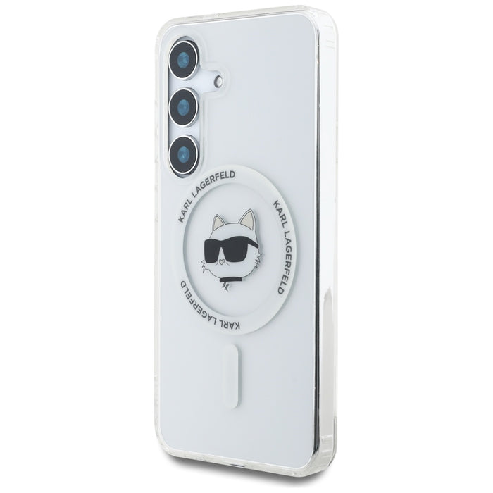 Case Karl Lagerfeld Button Choupette Head Printed Logo MagSafe Samsung Galaxy S25 Plus white