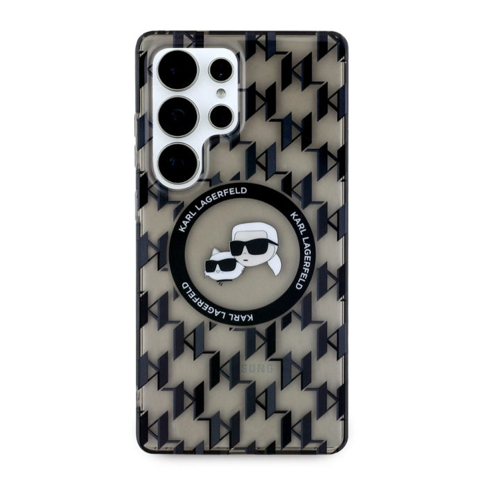 Case Karl Lagerfeld Button Karl &amp; Choupette Heads On KL Pattern MagSafe Samsung Galaxy S25 Ultra black