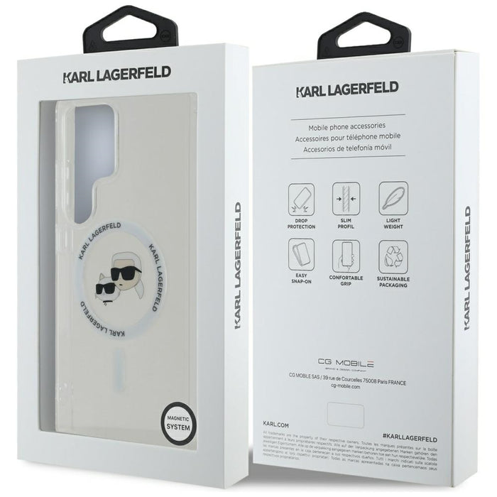 Case Karl Lagerfeld Button Karl &amp; Choupette Heads Printed Logo MagSafe Samsung Galaxy S25 Ultra white