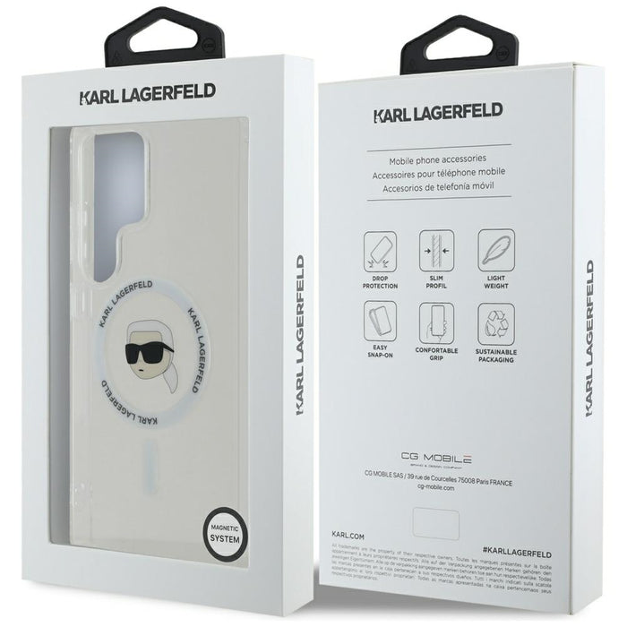 Case Karl Lagerfeld Button Karl Head Printed Logo MagSafe Samsung Galaxy S25 Ultra white