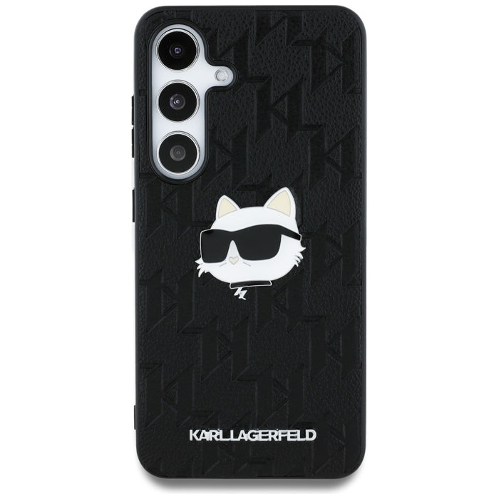 Karl Lagerfeld Leather Monogram Pin Logo Choupette Head Samsung Galaxy S25 Case Black