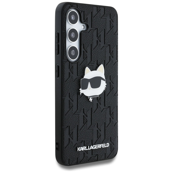 Karl Lagerfeld Leather Monogram Pin Logo Choupette Head Samsung Galaxy S25 Case Black
