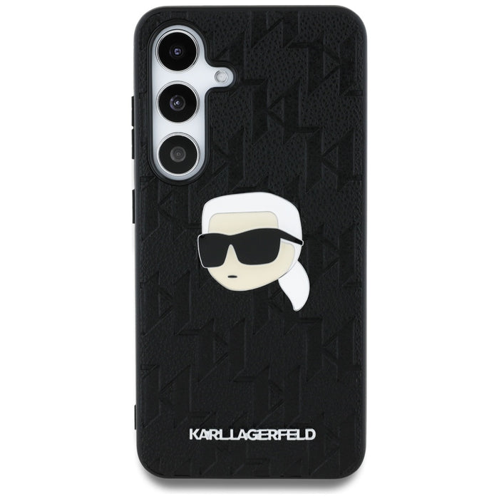Karl Lagerfeld Leather Monogram Pin Logo Karl Head Samsung Galaxy S25 Case Black