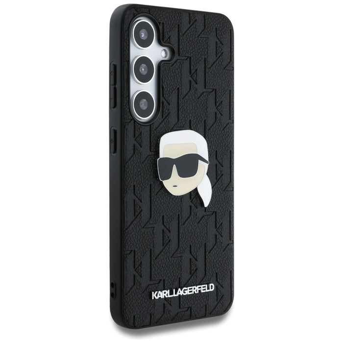 Karl Lagerfeld Leather Monogram Pin Logo Karl Head Samsung Galaxy S25 Case Black