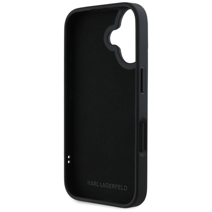 Karl Lagerfeld HC 3D Rubber Elongated Glitter iPhone 16 Case - Black