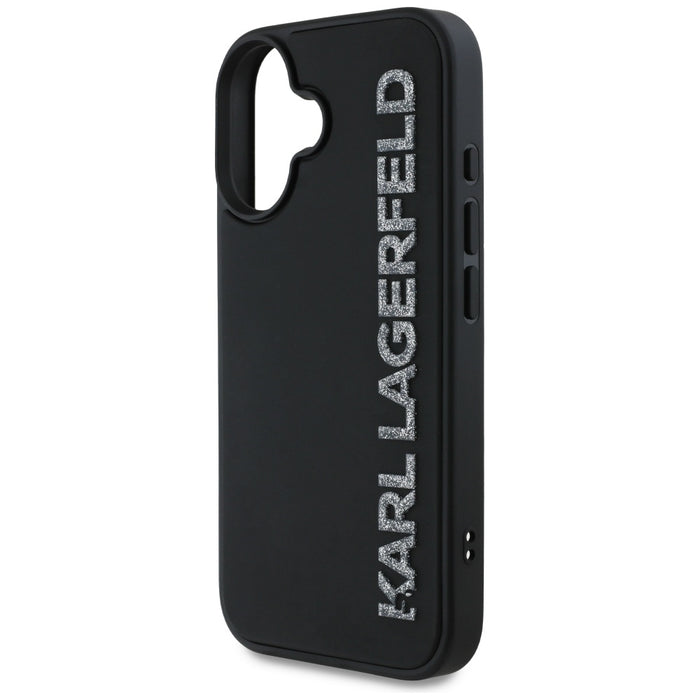 Karl Lagerfeld HC 3D Rubber Elongated Glitter iPhone 16 Case - Black