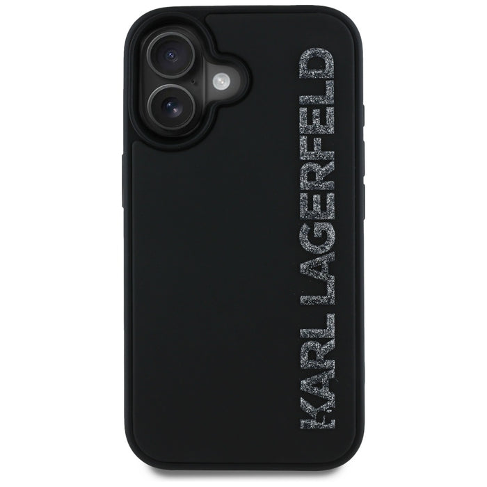 Karl Lagerfeld HC 3D Rubber Elongated Glitter iPhone 16 Case - Black