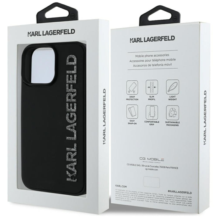 Karl Lagerfeld HC 3D Rubber Elongated Glitter iPhone 16 Pro Case - Black