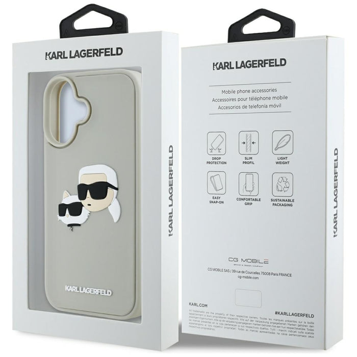 Karl Lagerfeld HC 3D Rubber Double Heads iPhone 16 Case - Beige