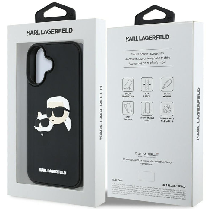 Karl Lagerfeld HC 3D Rubber Double Heads iPhone 16 Case - Black