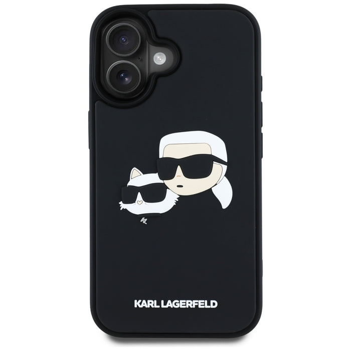 Karl Lagerfeld HC 3D Rubber Double Heads iPhone 16 Case - Black