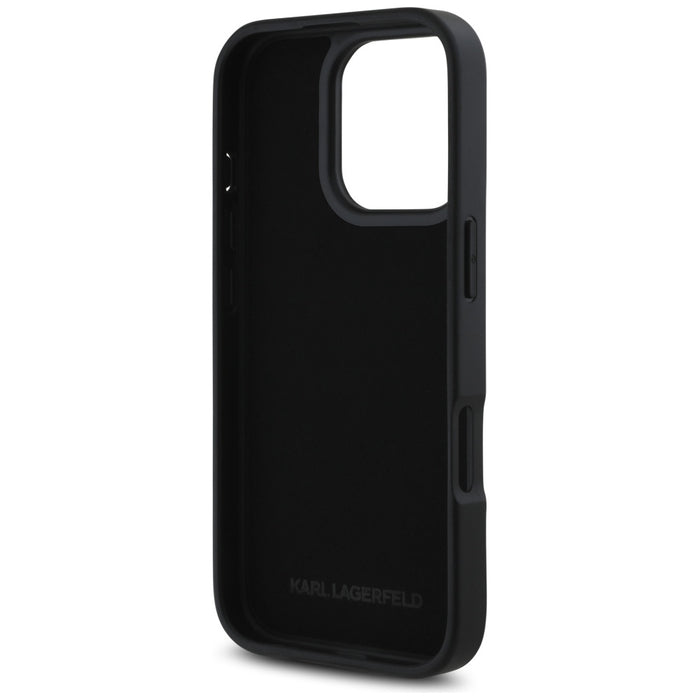 Karl Lagerfeld HC Grained PU Cardslot Metal Signature iPhone 16 Pro Case - Black