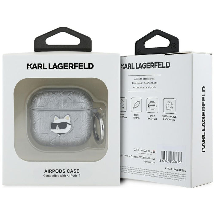 Karl Lagerfeld Monogram Choupette Head case for AirPods 4 - silver