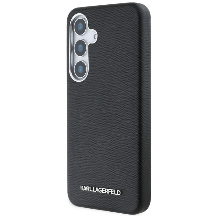 Karl Lagerfeld Saffiano Full Wrapped Elongated Metal Logo MagSafe Case for Samsung Galaxy S25 - Black