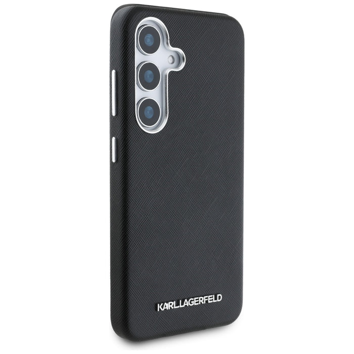 Karl Lagerfeld Saffiano Full Wrapped Elongated Metal Logo MagSafe Case for Samsung Galaxy S25 - Black