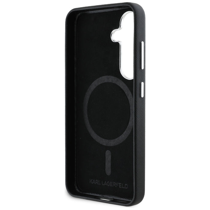 Karl Lagerfeld Saffiano Full Wrapped Elongated Metal Logo MagSafe Case for Samsung Galaxy S25 - Black