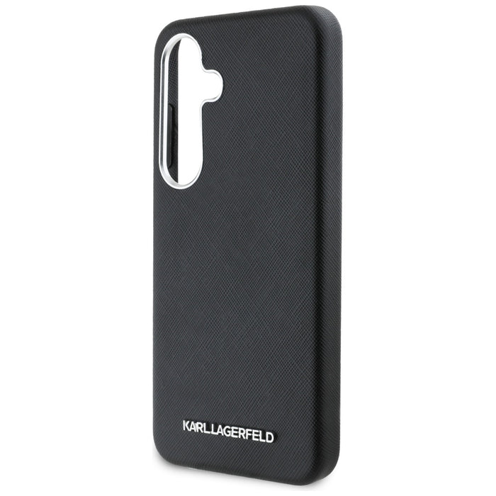 Karl Lagerfeld Saffiano Full Wrapped Elongated Metal Logo MagSafe Case for Samsung Galaxy S25 - Black