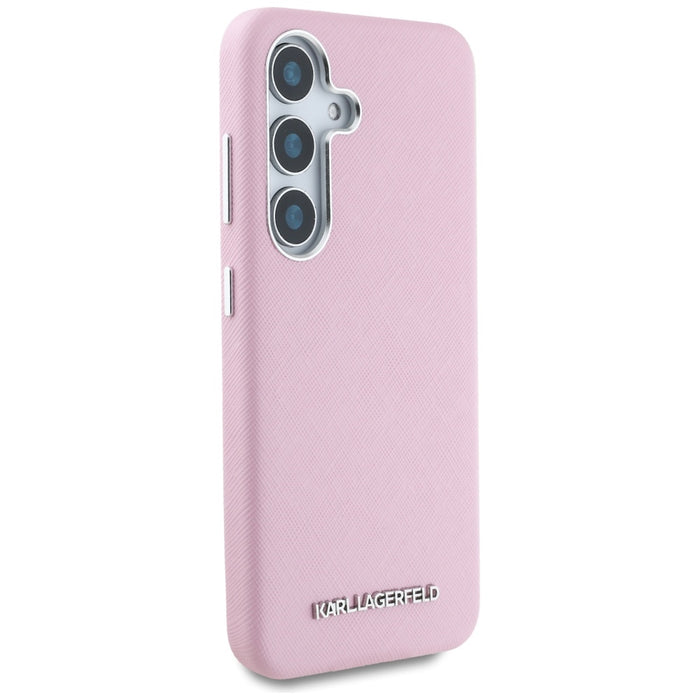Karl Lagerfeld Saffiano Full Wrapped Elongated Metal Logo MagSafe Case for Samsung Galaxy S25 - Pink