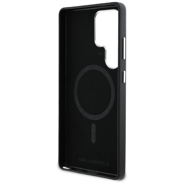 Karl Lagerfeld Saffiano Full Wrapped Elongated Metal Logo MagSafe Case for Samsung Galaxy S25 Ultra - Black