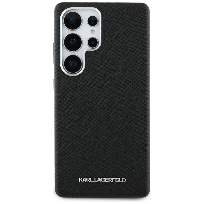 Karl Lagerfeld Saffiano Full Wrapped Elongated Metal Logo MagSafe Case for Samsung Galaxy S25 Ultra - Black