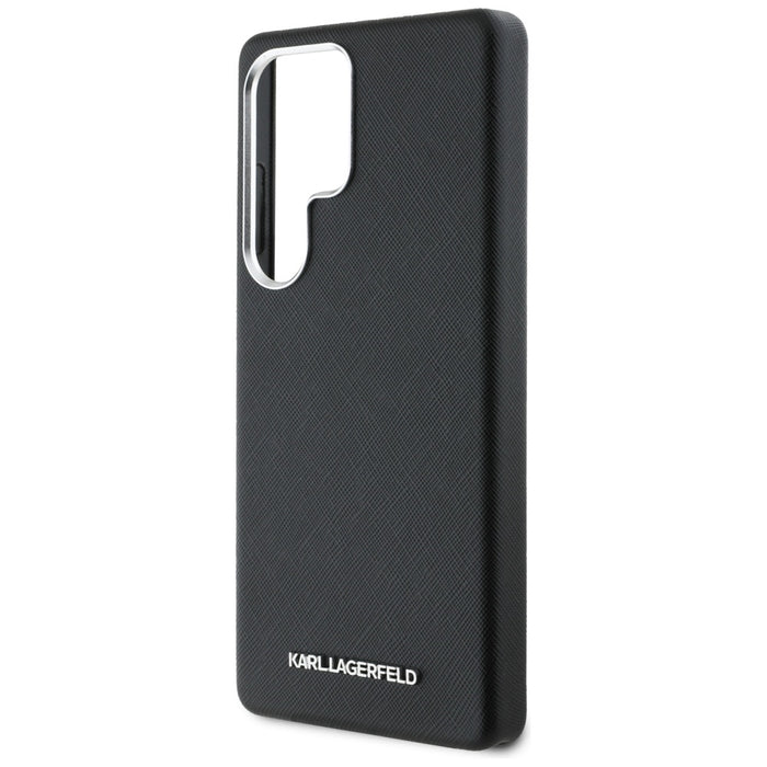 Karl Lagerfeld Saffiano Full Wrapped Elongated Metal Logo MagSafe Case for Samsung Galaxy S25 Ultra - Black
