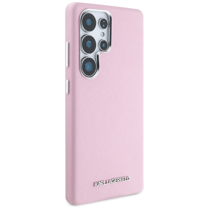 Karl Lagerfeld Saffiano Full Wrapped Elongated Metal Logo MagSafe Case for Samsung Galaxy S25 Ultra - Pink
