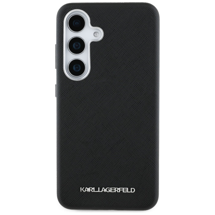 Karl Lagerfeld Saffiano Full Wrapped Elongated Metal Logo MagSafe Case for Samsung Galaxy S25+ - Black