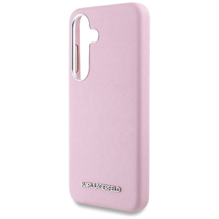Karl Lagerfeld Saffiano Full Wrapped Elongated Metal Logo MagSafe Case for Samsung Galaxy S25+ - Pink