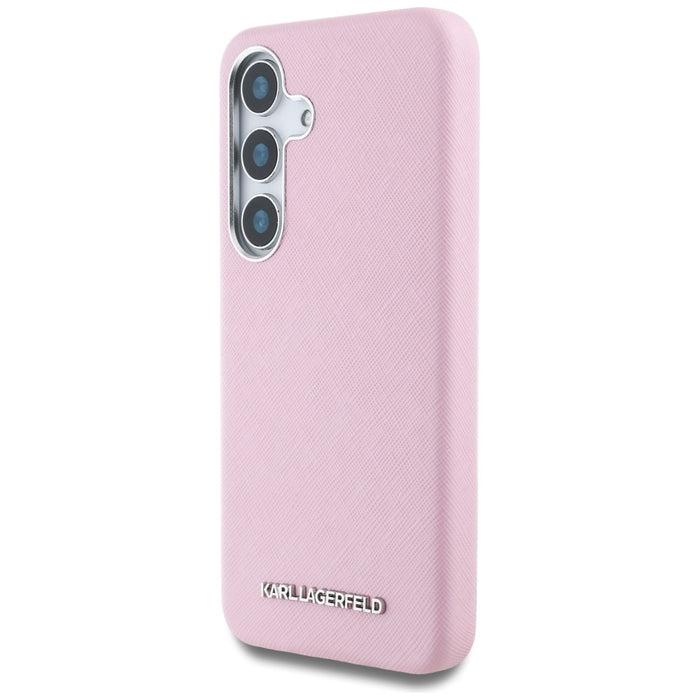 Karl Lagerfeld Saffiano Full Wrapped Elongated Metal Logo MagSafe Case for Samsung Galaxy S25+ - Pink