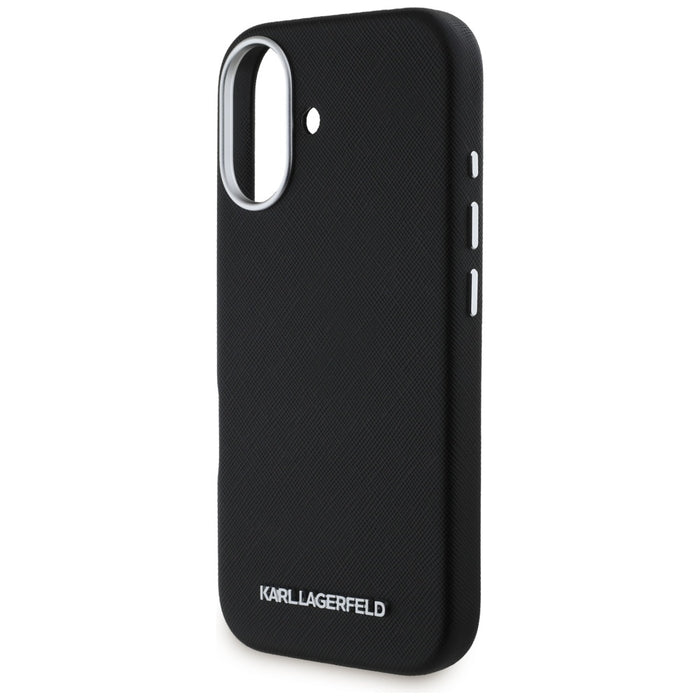 Karl Lagerfeld Saffiano Full Wrapped Elongated Metal Logo MagSafe Case for iPhone 16 - Black