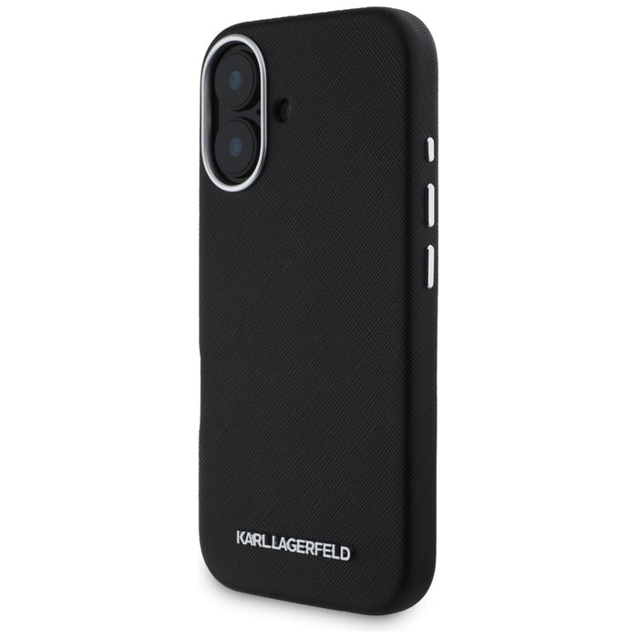 Karl Lagerfeld Saffiano Full Wrapped Elongated Metal Logo MagSafe Case for iPhone 16 - Black