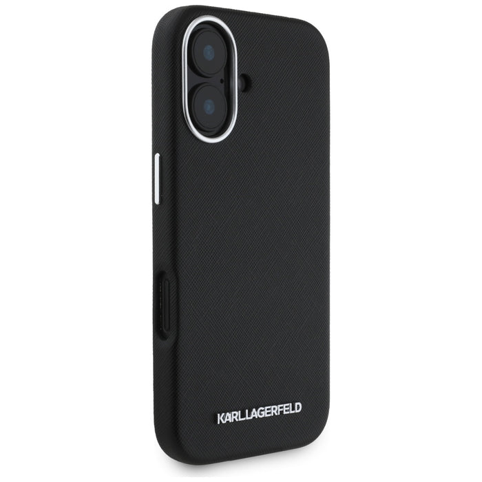 Karl Lagerfeld Saffiano Full Wrapped Elongated Metal Logo MagSafe Case for iPhone 16 - Black