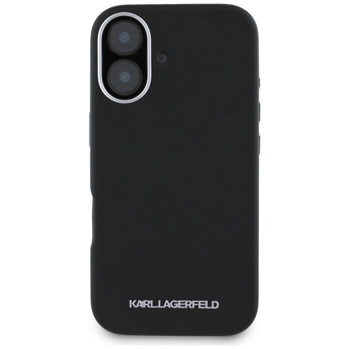 Karl Lagerfeld Saffiano Full Wrapped Elongated Metal Logo MagSafe Case for iPhone 16 - Black