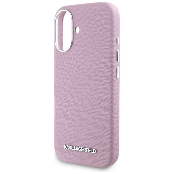 Karl Lagerfeld Saffiano Full Wrapped Elongated Metal Logo MagSafe iPhone 16 Case - Pink