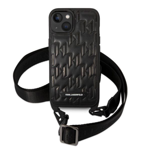 Karl Lagerfeld Monogram Plaque Logo Strap Case for iPhone 14 / 15 / 13 6.1" - Black