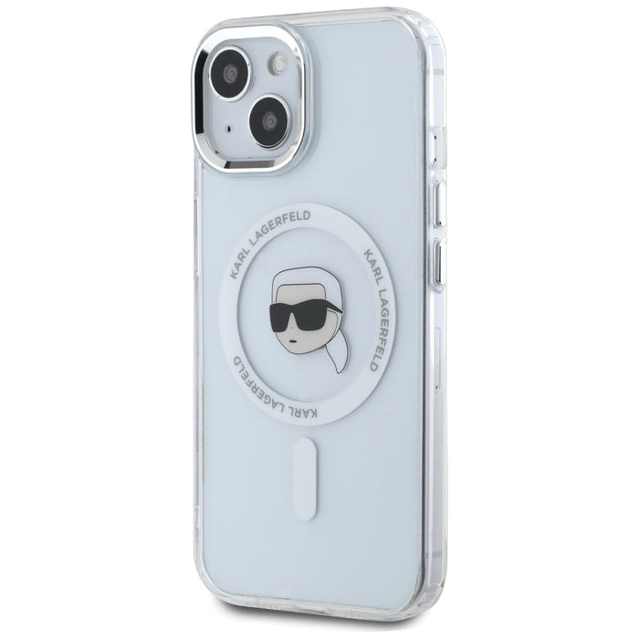 Karl Lagerfeld IML Metal Karl Head MagSafe Case for iPhone 15 White
